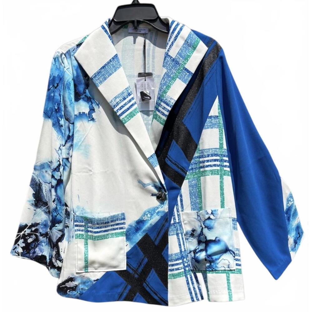 NEW LEMON GRASS women's single-button blazer in blue print